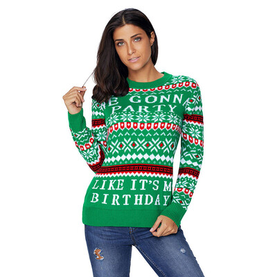 

PREISEI Autumn Winter Charismas Sweaters Letter Print O-Neck Long Sleeve Pullover Women Knitted Sweater PR27777