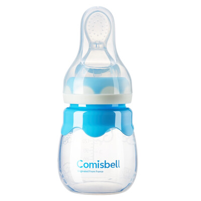 

Cosbel comisbell baby multi-function silicone rice paste bottle complementary food feeder baby squeeze feeding rice paste spoon with nipple tooth cover blue