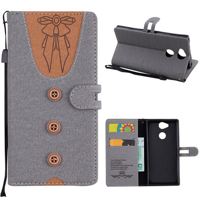 

MOONCASE Sony Xperia XA2 stitching embossed womens leather case - gray