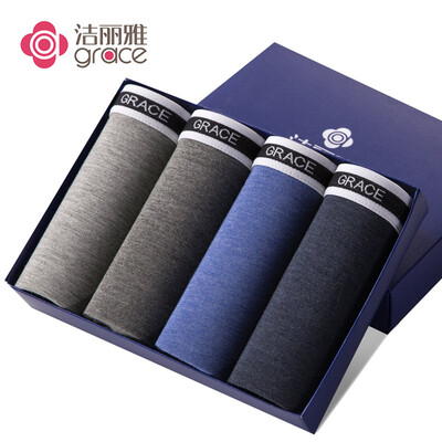 

Jie Liya Grace Mens Underwear Antibacterial Breathable Four Pack Boxer Mens Mid-Waist Small Elastic Solid Color Gift Box Mixed Color L