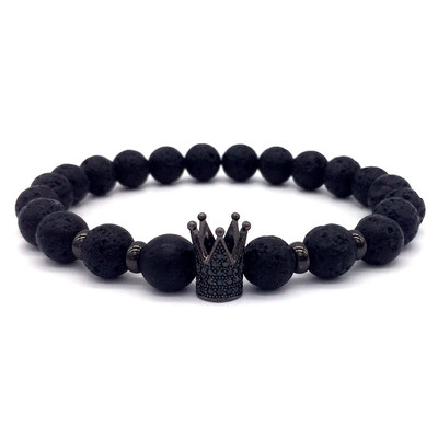 

new fashion Hot Trendy Lava Stone Pave CZ Imperial Crown And Helmet Charm Bracelet For Men Or Women Bracelet Jewelry Pulseira homb