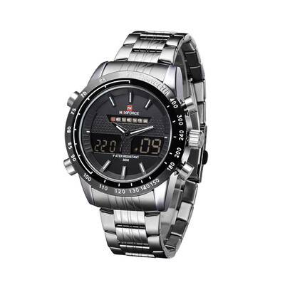 

NAVIFORCE Stainless Steel 3ATM Waterproof Fashion Wristwatch Dual Time Quartz Sports Men Watch with Function of Backlight Alarm Ca