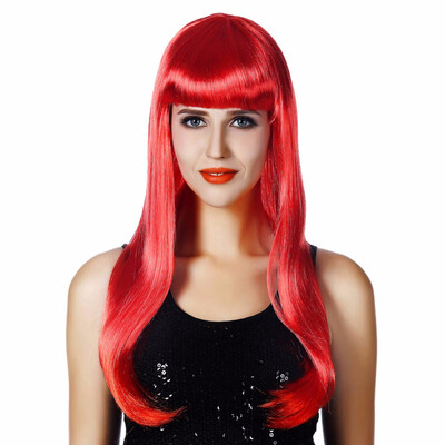 

22" Straight Cosplay Wig With Bangs Synthetic Fake Hair Custom Cosplay Wigs For Women Heat Resistant Blond Purple Pink Red Blue