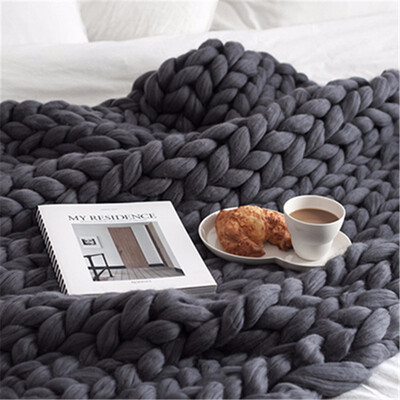 

Crocheted BedSofa Blanket Hand Weaving Linen Chunky Winter Fleece Wool Knitted Giant Thick Yarn Bulky Knitting Throw Blankets