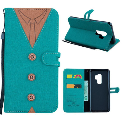 

MOONCASE Samsung Galaxy S9 stitching embossed mens leather case - green
