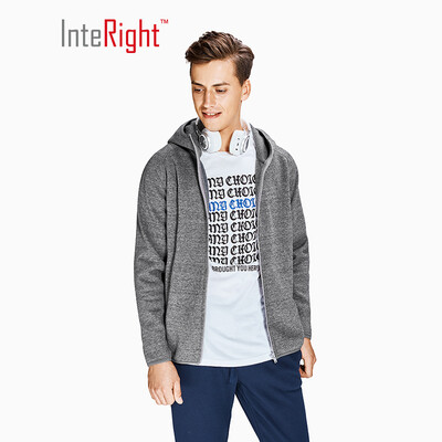

INTERIGHT sweater mens autumn&winter hooded brushed composite fleece cardigan dark gray XXL