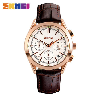 

SKMEI For Men Casual Watches Luxury Band Fashion Casual Wrist Watch 30M Water Resistant Full Calendars Leather Watch Man 9127