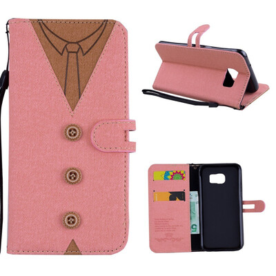 

MOONCASE Samsung Galaxy S7 Edge stitching embossed mens leather case - powder