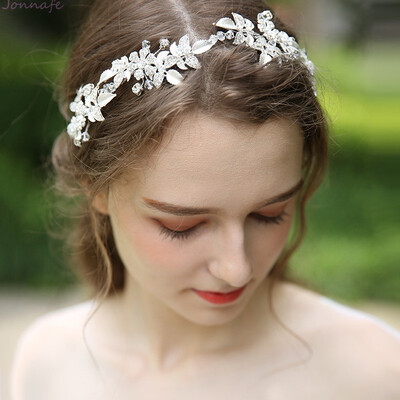 

Jonnafe 2019 Silver Color Floral Bridal Tiara Headband Fashion Women Headpiece Hand wired Wedding Hair Crown Accessories
