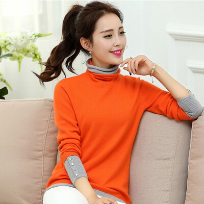 

Arthur magic knit shirt hit color stitching thin wild high-necked sweater women&39s shirt WJ168 orange one size