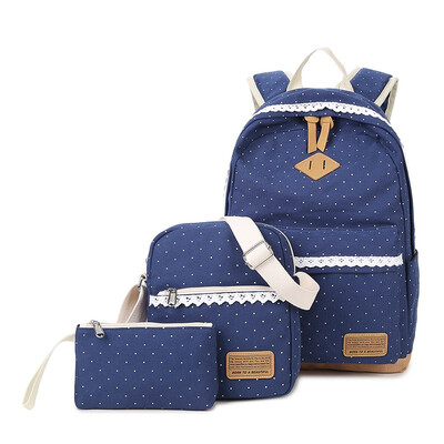 

2018 new shoulder bag female canvas backpack female three-piece mother bag Korean version of the middle school student bag