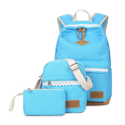 

2018 new shoulder bag female canvas backpack female three-piece mother bag Korean version of the middle school student bag