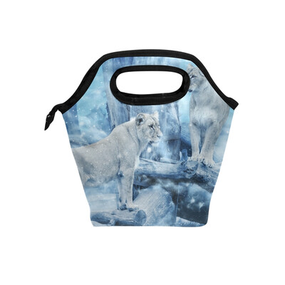 

Lunch Bag Tote Bag Winter Lion Travel Picnic Organizer Lunch Holder Handbags Lunch Bag Box