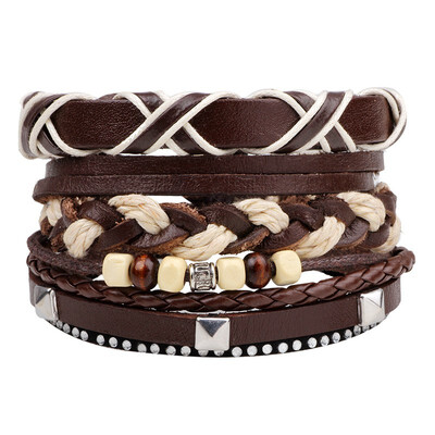 

New Fashion Bead Leather Bracelets & bangles for Woven 34 pcs 1 Set Multilayer Wristband Vintage Handmade Bracelet Men Pulseira