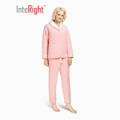 

INTERIGHT home service ladies babe velvet quilted padded warm home service suit light pink XL