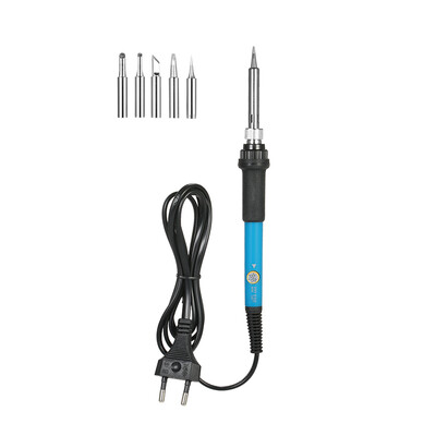 

60W Electric Adjustable Temperature Welding Soldering Iron 5 Replacement Soldering Tips Set 220V EU Plug