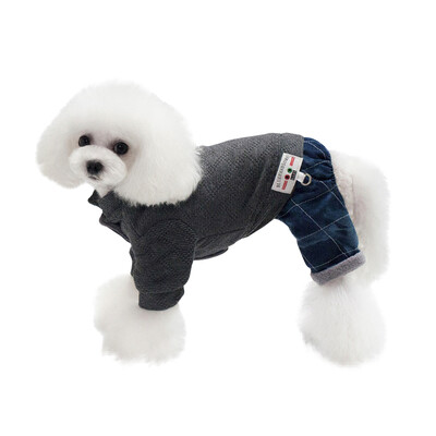 

HANHANLEYUAN pet dog clothes puppy four feet with hat autumn&winter cotton warm clothes than bear Teddy small dog&cat clothes supplies suitable for 85 pounds four legs cotton clothes - dark gray