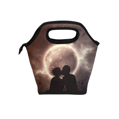 

Lunch Tote Bag Love Couple Travel Picnic Insulated Lunch Handbags Portable Zipper Lunch Bag Box