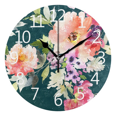 

Wall Clock Arabic Numerals Design Watercolor Flowers Round