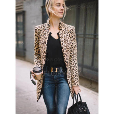 

Fashion Women Leopard Print Sexy Winter Warm Wind Coat Cardigan Long Coat