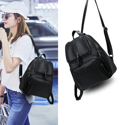 

Viney leather shoulder bag female Korean version of the wild backpack casual simple large-capacity trend bag handbag black