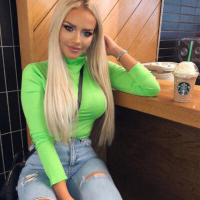 

Women Long Sleeve T-Shirt Slim Fit Turtle neck Pullover High Tops Casual- USA