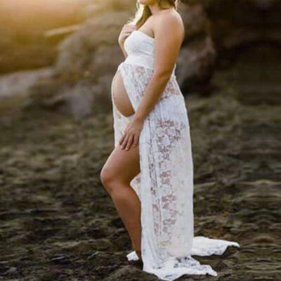

Pregnant Women Front Split Long Maxi Maternity Dress Gown Photo Photography Prop
