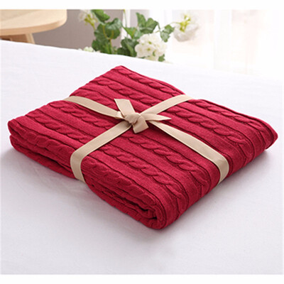 

100 Cotton High Quality Blanket Handmade Soft Knitted Solid Color Plaid Throw Blanket On Sofa Bed Plane Warm Bedspreads