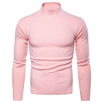 

AOWOFS Europe code new foreign trade mens high lapel Slim bottoming shirt solid color knitted sweater YM007