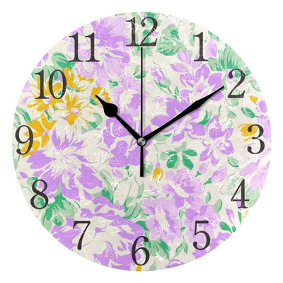 

Wall Clock Arabic Numerals Design Purple And Green Floral Round