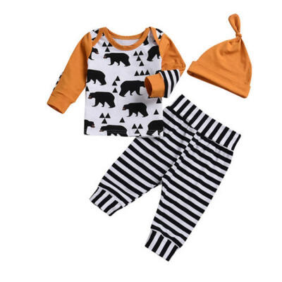 

Toddler Outfits Clothes Kids Baby Girls Bear T-shirt Tops Long Pants Hat Set