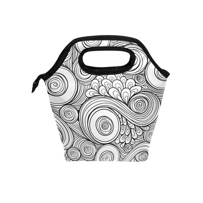 

Insulated Lunch Tote Bag Black Spiral Travel Picnic Lunch Handbags Portable Zipper Lunch Bag Box