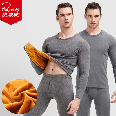 

Arctic velvet black velvet black men&women thermal underwear set body plus velvet thick gold A round neck autumn clothes long pants gray XL