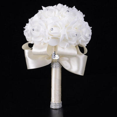 

Wedding Bouquet Crystal Pearl Sequin Bridal Bridesmaid Rose Foam Flower Handmade
