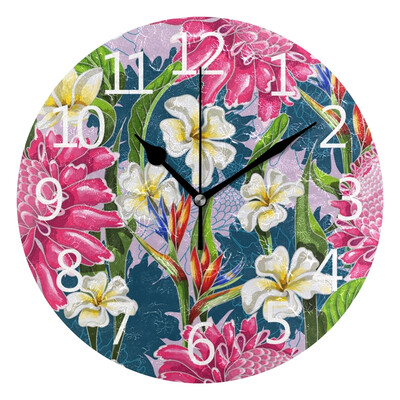 

Wall Clock Arabic Numerals Design Flowers Pattern Round