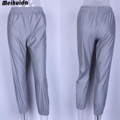 

AU Womens Reflective Pants Hip Hop Dance Show Party Night Jogger Baggy Trousers