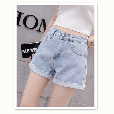 

Cuffed shorts ladies short jeans summer thin female high waist wide leg pants