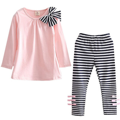 

2016 new Children sportswear set with Bows and stripes tops+pants