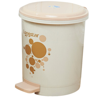 

Jingdong Supermarket] Long Shida LONGSTAR tread-style plastic trash can thicker double-layer bones quiet trash can has covered LA-07 beige