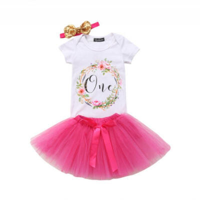

Toddler Infant Baby Girl Flower Tops Romper Tulle Tutu Dress 3Pcs Outfit Clothes