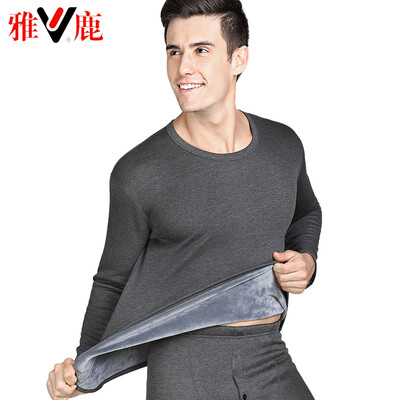 

Yalu thermal underwear men thickening plus velvet autumn clothes long pants suit de velvet thick thermal underwear lovers set mens round neck dark gray
