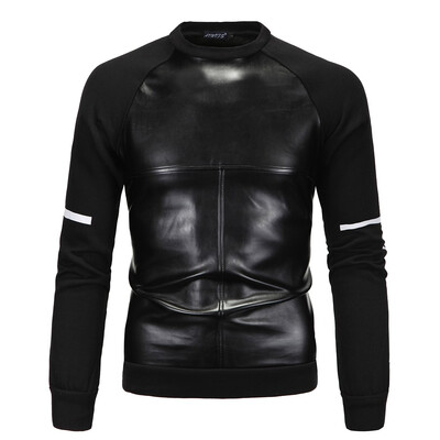 

AOWOFS New Mens Fashion Leather Hooded Sweater D030