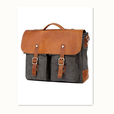 

Retro Crazy Horse Leather Canvas Mens Leather Crossbody Messenger