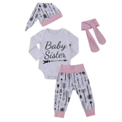 

USA Toddler Baby Girls Outfits Clothes Long Sleeve Romper PantsHat 4Pcs Outfit