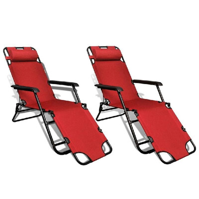 

Sunlounger 2 pcs with Footrest Foldable Adjustable Red