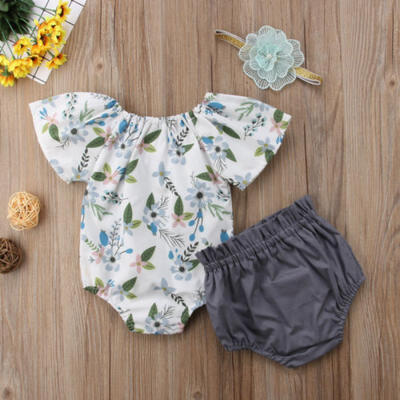 

Newborn Baby Girl Floral Top T-shirtShorts BriefsFlower Headband Clothes 0-24M