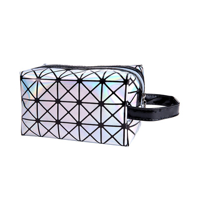 

2018 New Fashionable Geometric Cosmetic Bag For Women Luminous Makeup Cases Ladies Zipper Cosmetics Organizer Folding Travel Make