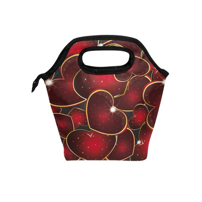 

Insulated Lunch Tote Bag Red Heart Travel Picnic Lunch Handbags Portable Zipper Lunch Bag Box