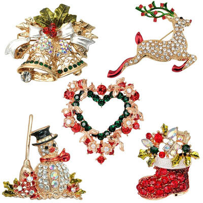 

UpperX 15pcs Multi-colored Christmas Brooch Pin Set Snowman Jingle Bells Star Sock Reindeer Christmas Gift Decors Ornaments F