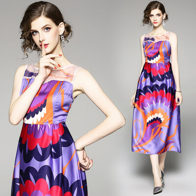 

DFYOP new style womens temperament printing high sleeveless dress
